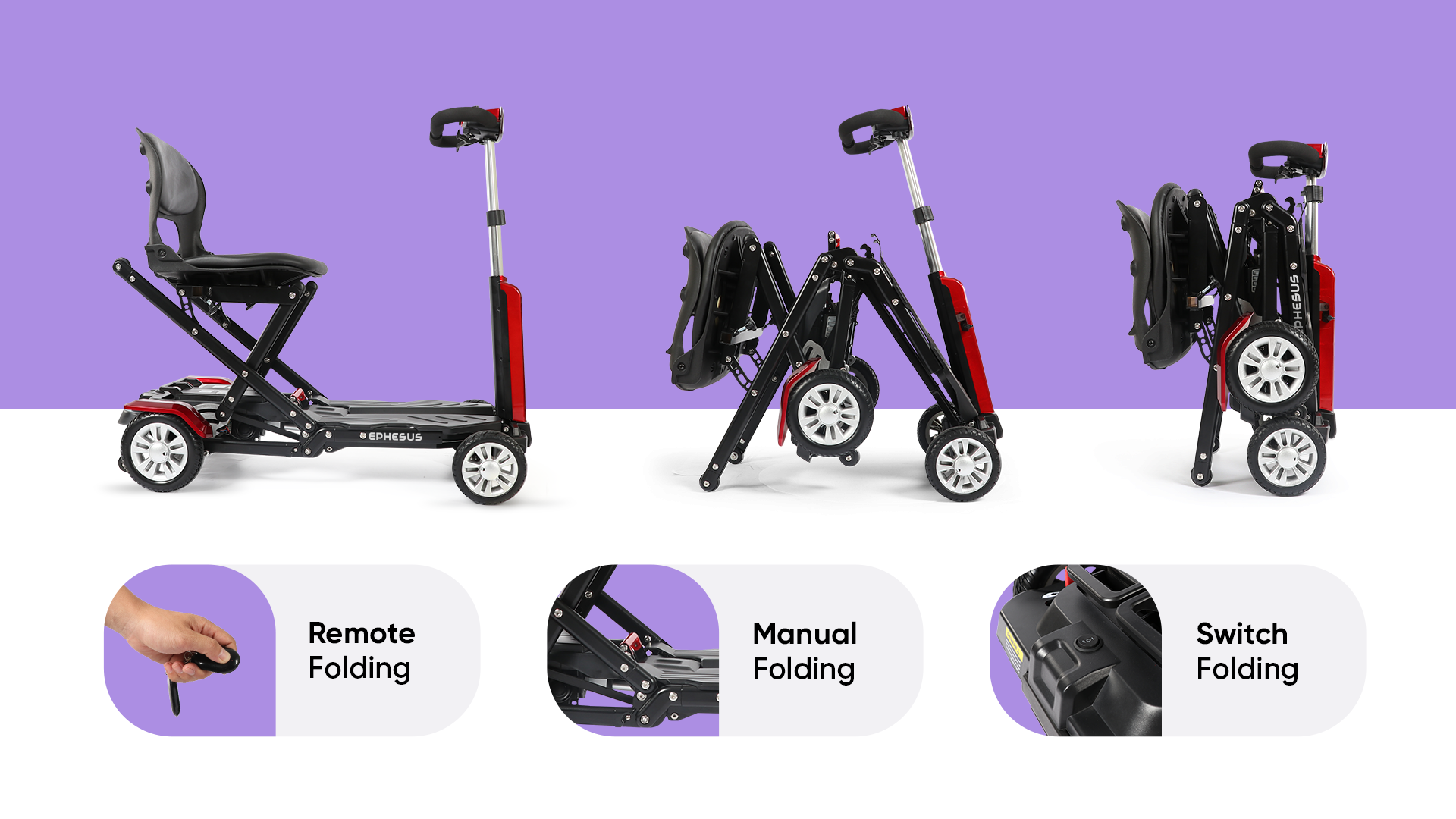 Auto Folding Mobility Scooter, Remote Folding, Manual